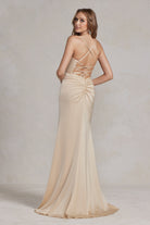 Side Slit Cowl Neck Satin Open Criss Cross Back Long Evening Dress NXE1068-Prom Dress-smcfashion.com