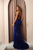Embroidered Sequin Feather Skirt Side Slit Long Prom Dress NXR1059