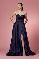 Strapless Satin High Slit Long Prom Dress NXR1036-Prom Dress-smcfashion.com