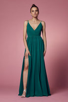 V-Neck Chiffon Slip Skirt Open Back Plus Size Long Bridesmaid Dress NXR275P-Bridesmaid Dress-smcfashion.com