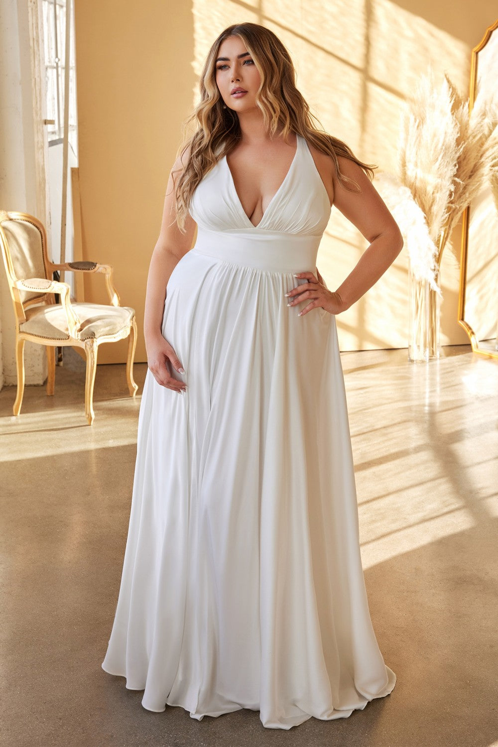 Plus Size Classic Soft a-line dress Curvy Fitted Bodice Long Wedding Ceremony Dress CD7469WW-Wedding Dress-smcfashion.com