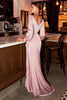 Wrap-Effect Fashion Long Sleeve Satin Gown Floor-Length Skirt with a Leg Slit CD7478 Sale
