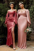 Long Sleeves OF or On Shoulder Prom & Bridesmaid Gown Soft Satin Dresses CD7482 Sale