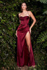 Dramatic Sensual Cowl Neckline and Leg Slit Elegant Sexy Evening Style Soft Satin Fitted Prom & Ball Gown CD7483