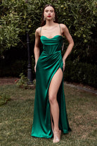 Dramatic Sensual Cowl Neckline and Leg Slit Elegant Sexy Evening Style Soft Satin Fitted Prom & Ball Gown CD7483-Evening Dress-smcfashion.com