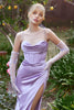 Dramatic Sensual Cowl Neckline and Leg Slit Elegant Sexy Evening Style Soft Satin Fitted Prom & Ball Gown CD7483