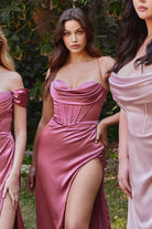 Dramatic Sensual Cowl Neckline and Leg Slit Elegant Sexy Evening Style Soft Satin Fitted Prom & Ball Gown CD7483-Evening Dress-smcfashion.com