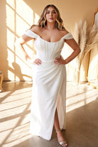Satin Corset Wedding dress Vintage Retro Laced Style High Leg Slit Curvy Wedding Vintage Corset Gown Plus Size Bridal Dress CD7484WC Sale-Wedding Dresses-smcfashion.com