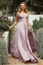 Soft Satin A-line Deep V-Neckline Wrapped Bodice Sexy Mid Open Back Prom & Bridesmaid Dress CD7485-Bridesmaid Dress-smcfashion.com