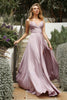 Soft Satin A-Line Prom & Bridesmaid Gown Sweatheart neckline Wrap Bodice Sexy Leg slit Satin Formal Evening Gala Gown CD7485
