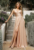 Soft Satin A-Line Prom & Bridesmaid Gown Sweatheart neckline Wrap Bodice Sexy Leg slit Satin Formal Evening Gala Gown CD7485