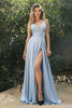 Soft Satin A-Line Prom & Bridesmaid Gown Sweatheart neckline Wrap Bodice Sexy Leg slit Satin Formal Evening Gala Gown CD7485