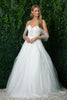 Off Shoulder A-Line Tulle Embroidered Lace Long Wedding Dress NXJE946