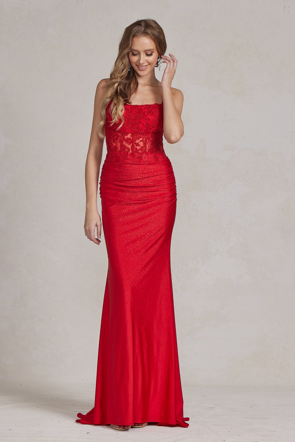 Mermaid Satin Embroidered Lace Square Neck Long Prom Dress NXE1186-Evening Dress-smcfashion.com