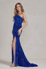 Side Slit One Shoulder Embroidered Sequins Open Back Long Evening Dress NXR1202