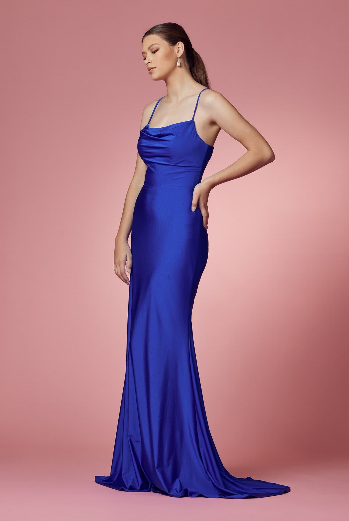 Cowl Neck Open Criss Cross Back Satin Long Prom & Bridesmaid Dress NXE1007-Prom Dress-smcfashion.com