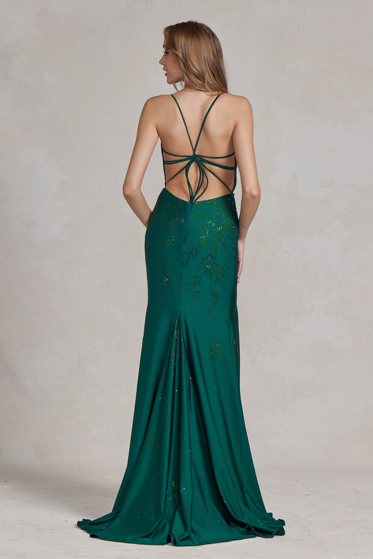Embroidered Flowers Open Criss Cross Back Illusion V-Neck Long Evening Dress NXE1206-Prom Dress-smcfashion.com
