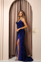 Embroidered Sequin Feather Skirt Side Slit Long Prom Dress NXR1059-Prom Dress-smcfashion.com