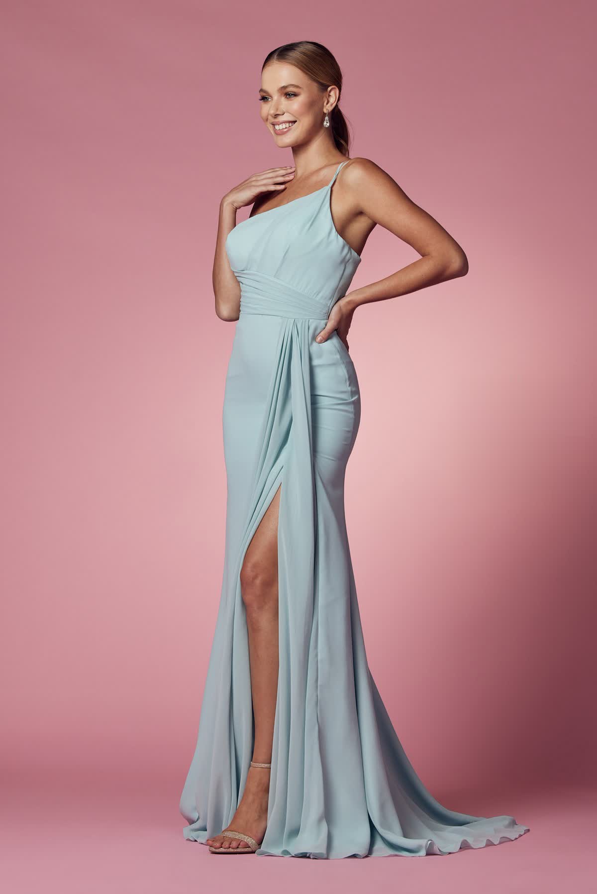 High Slit One Shoulder Long Bridesmaid & Evening Dress NXE1005-Bridesmaid Dress-smcfashion.com