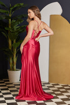 Cowl Neck With Stretch Satin Bustier Corset High Slit Long Evening Dress NXE1042-Evening Dress-smcfashion.com