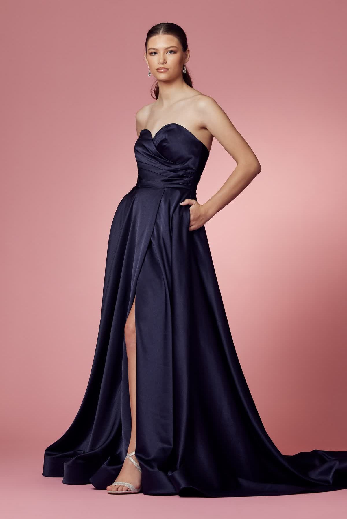 Strapless Satin High Slit Long Prom Dress NXR1036-Prom Dress-smcfashion.com