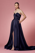 Strapless Satin High Slit Long Prom Dress NXR1036-Prom Dress-smcfashion.com