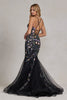 Mermaid Open Criss Cross Back Embroidered Flower Lace Long Prom Dress NXC1117