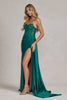 Satin Skirt Side Slit Embroidered Bodice Strapless Long Evening Dress NXE1174