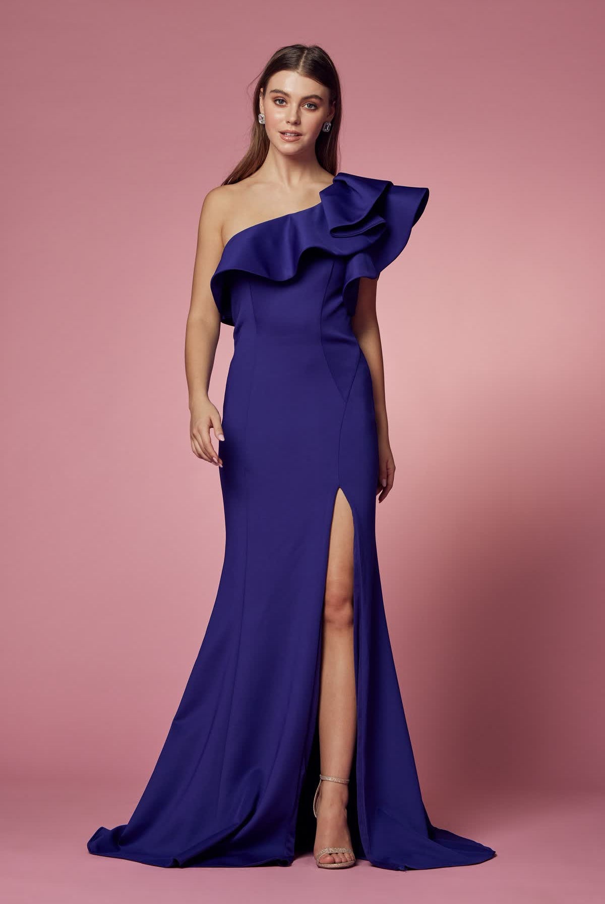 One Shoulder Ruffle Overlay Trumpet Long Prom Dress NXE467-Prom Dress-smcfashion.com