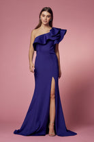 One Shoulder Ruffle Overlay Trumpet Long Prom Dress NXE467-Prom Dress-smcfashion.com