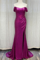 Off Shoulder Embroidered Sequins Open Back Long Prom Dress NXR1203-Prom Dress-smcfashion.com