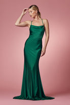 Cowl Neck Open Criss Cross Back Satin Long Prom & Bridesmaid Dress NXE1007-Prom Dress-smcfashion.com