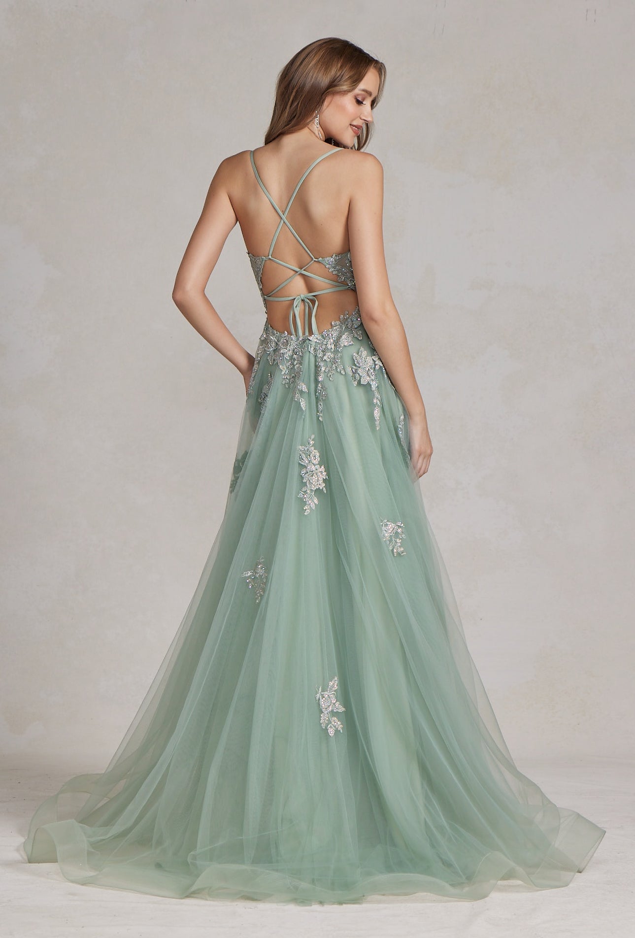 A-Line Tulle Skirt Embroidered Lace Long Prom Dress NXG1149-Prom Dress-smcfashion.com