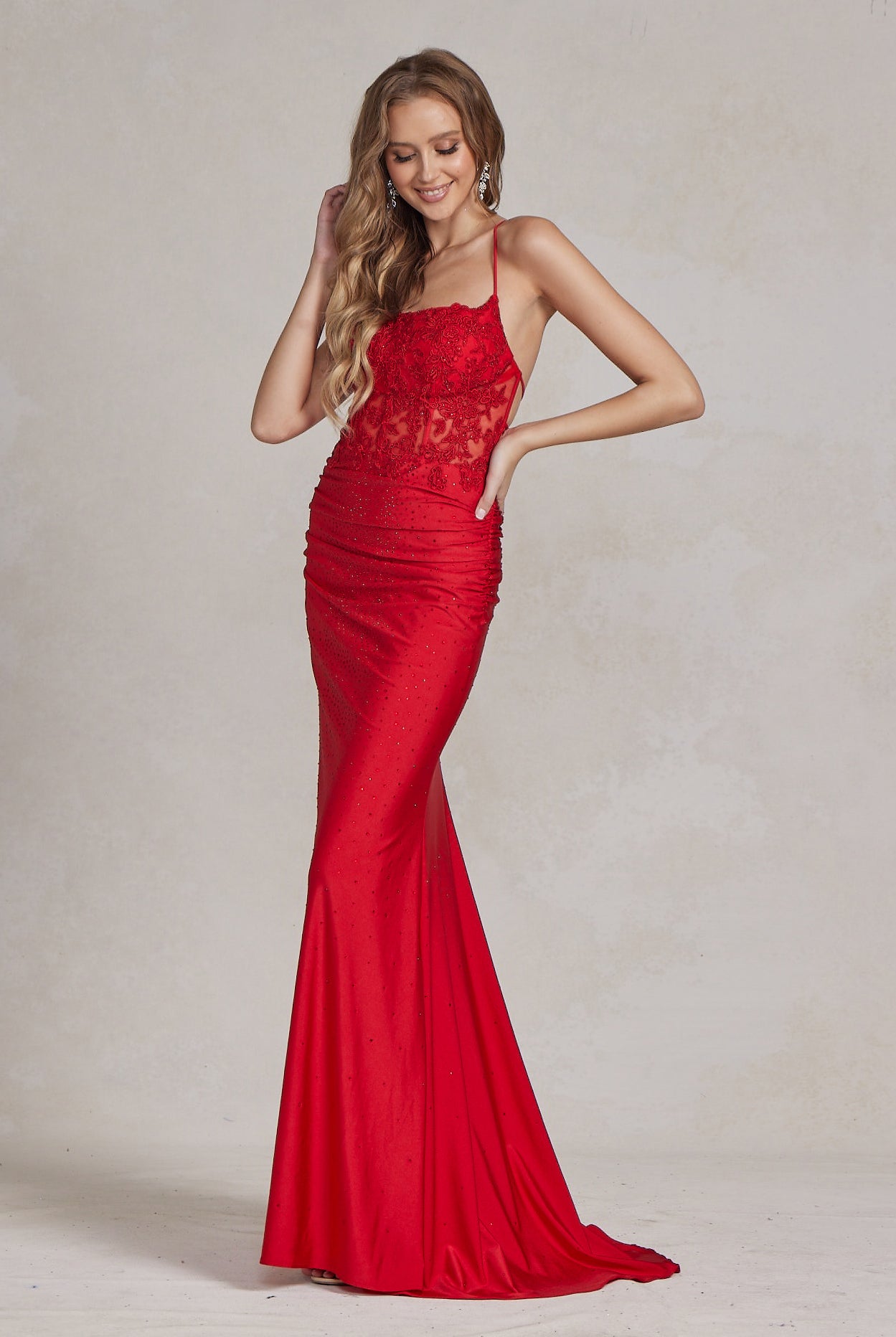 Mermaid Satin Embroidered Lace Square Neck Long Prom Dress NXE1186-Evening Dress-smcfashion.com