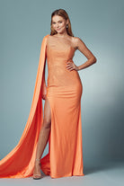 One Shoulder High Slit Embellished Jewel Long Prom & Evening Dress NXE1039-Prom Dress-smcfashion.com
