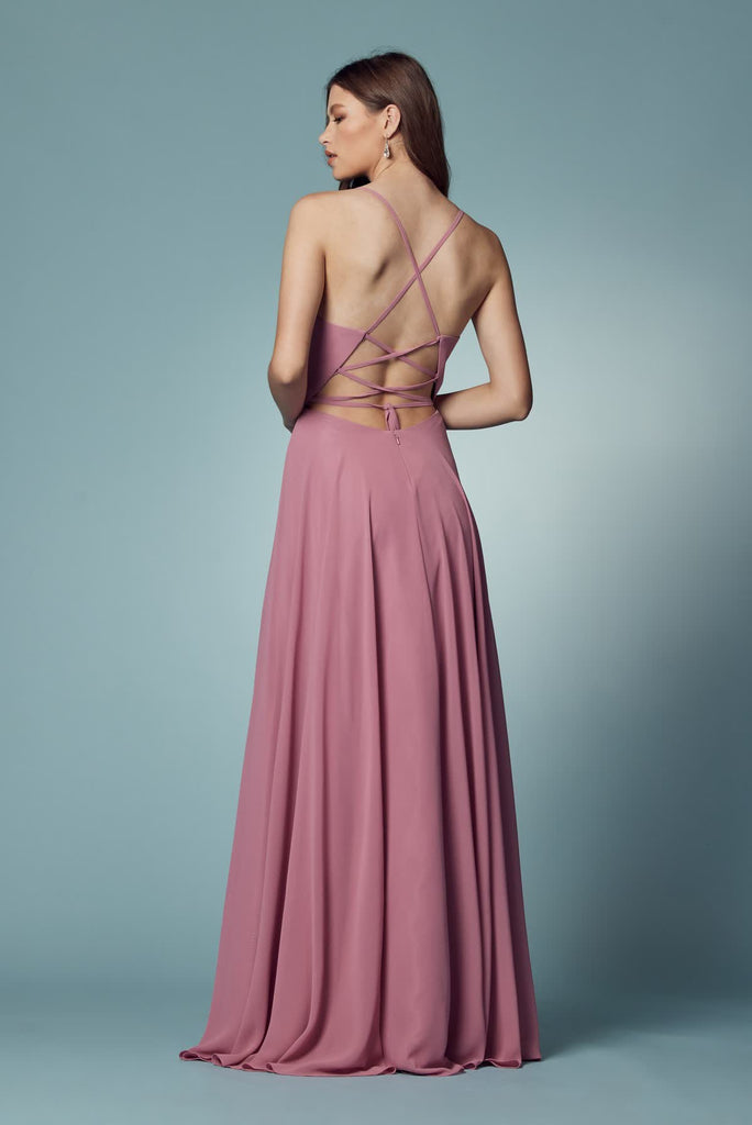 Sleeveless Tulle Simple V-Neck Chiffon Long Bridesmaid Dress NXR416