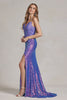 Side Slit Embroidered Applique Illusion V-Neck Long Evening Dress NXR1207