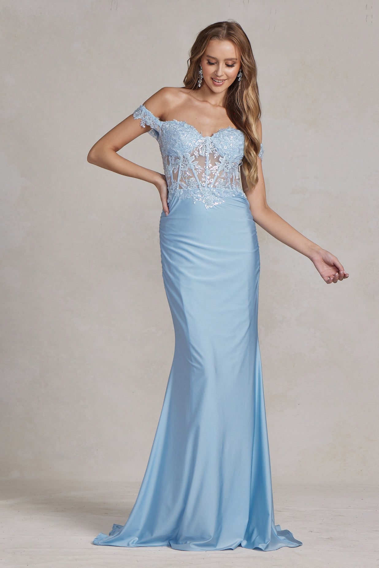 Off Shoulder Sweetheart Open Back Embroidered Bodice Long Evening Dress NXE1184-Evening Dress-smcfashion.com