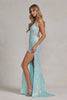 Embroidered Sequins Applique Side Slit Spaghetti Straps Long Prom Dress NXD1157