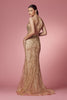 Glitter Deep V-Neck Bodice Trumpet Long Prom Dress NXR282-1
