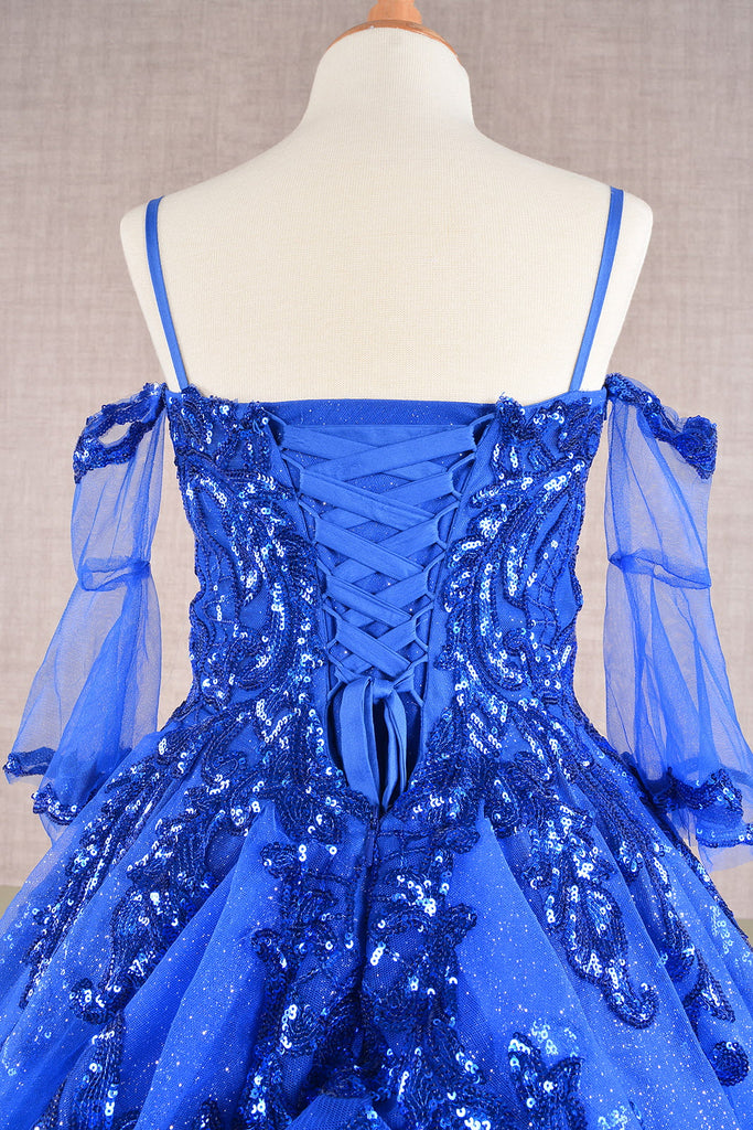 Glitter Sequin Embellished Mesh Kids Dress with Separate Mesh 3/4 Sleeves GLGK104