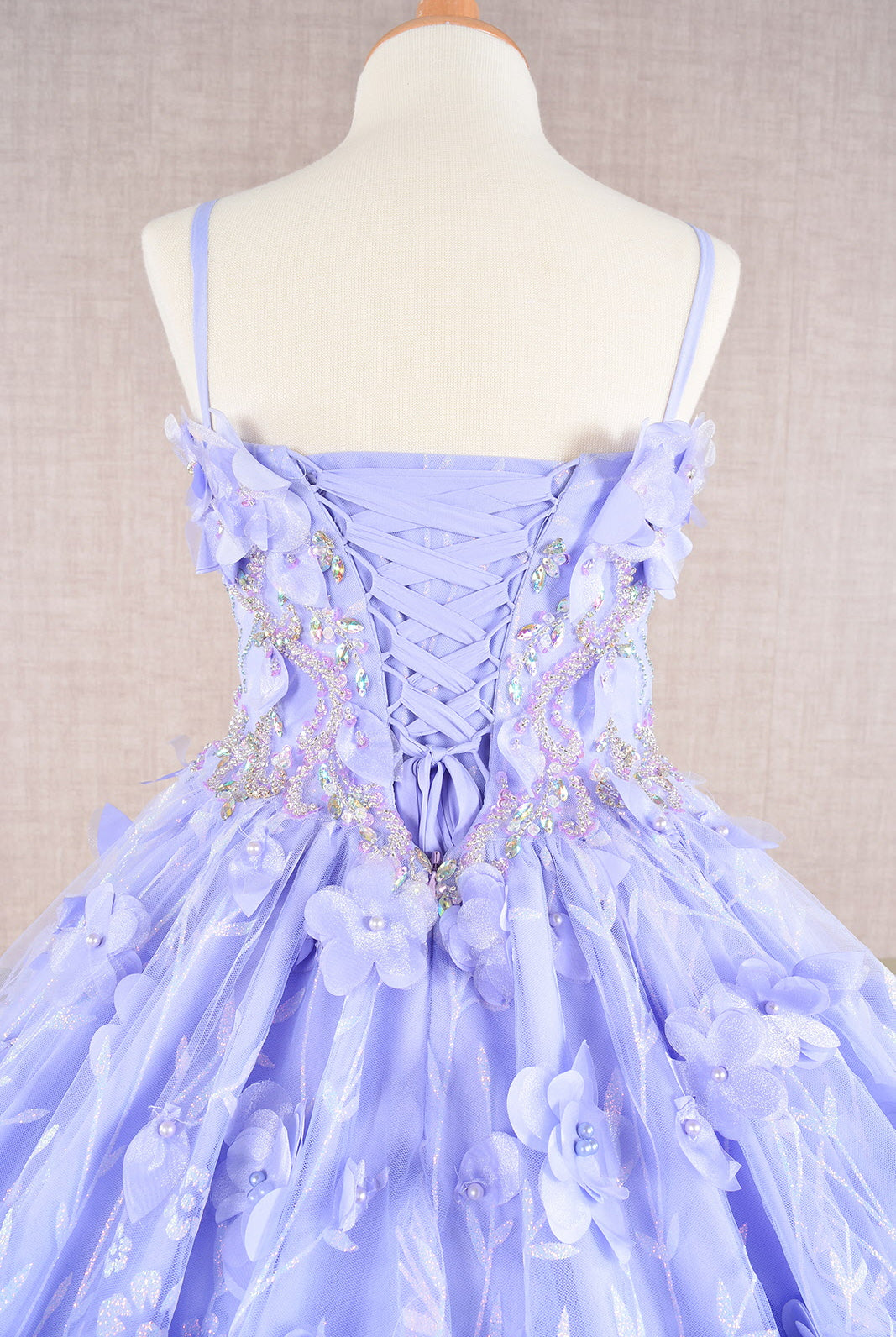 3D Flower Applique Jewel Mesh Kids Dress with Long Mesh Cloak GLGK105-KIDS-smcfashion.com