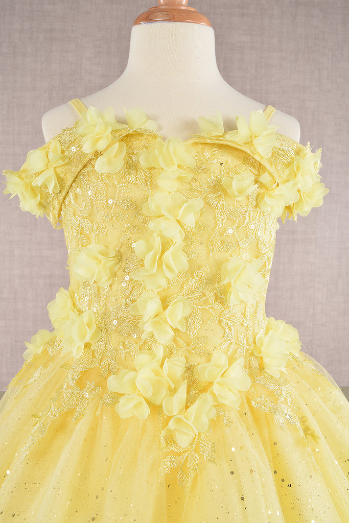 3D Floral Applique Embellished Glitter Embroidery Mesh Quinceanera Kids Dress GLGK110