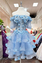 3D Flower Applique Sheer Bodice w/ Ruffle Skirt Off Shoulder Long Quinceanera Dress GLGL3180-QUINCEANERA-smcfashion.com