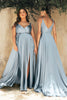 Flowy Satin A-Line Skirt with High Leg Slit Fitted on Waist Bodice Vintage Neckline with Tied Straps Prom Gown CDBD105