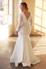 Plus Size Elegant Stretch Mermaid Fitted Bodice with Plunging V-neck Long Sleeves Wedding Dress CDCD0169C
