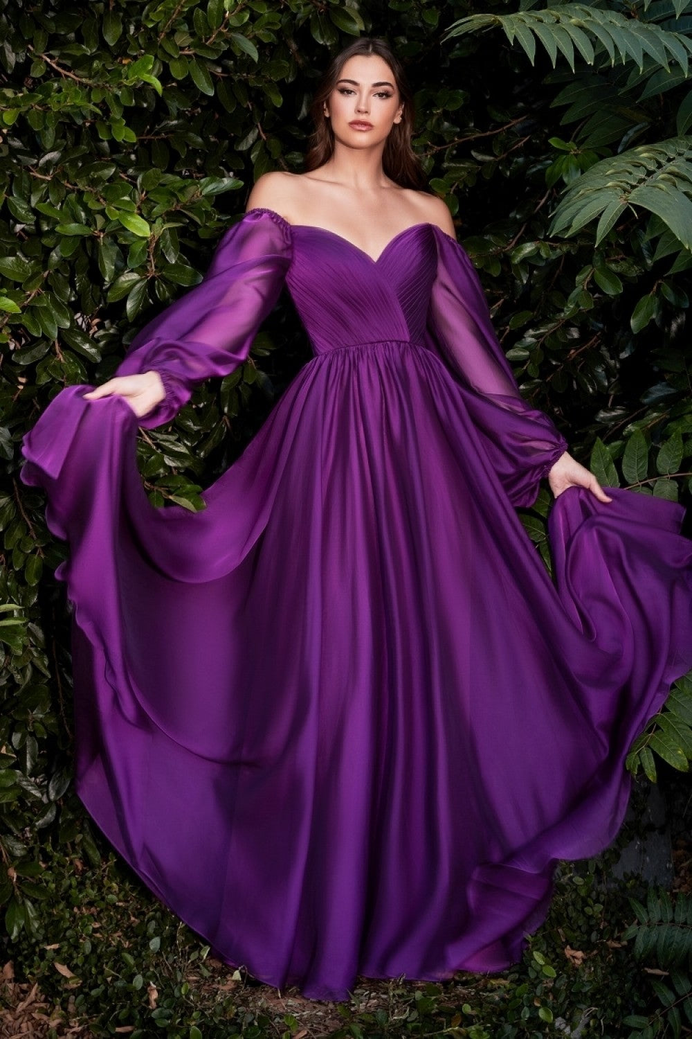 Chiffon A-line Long Sheer Sleeves On or Off Shoulder