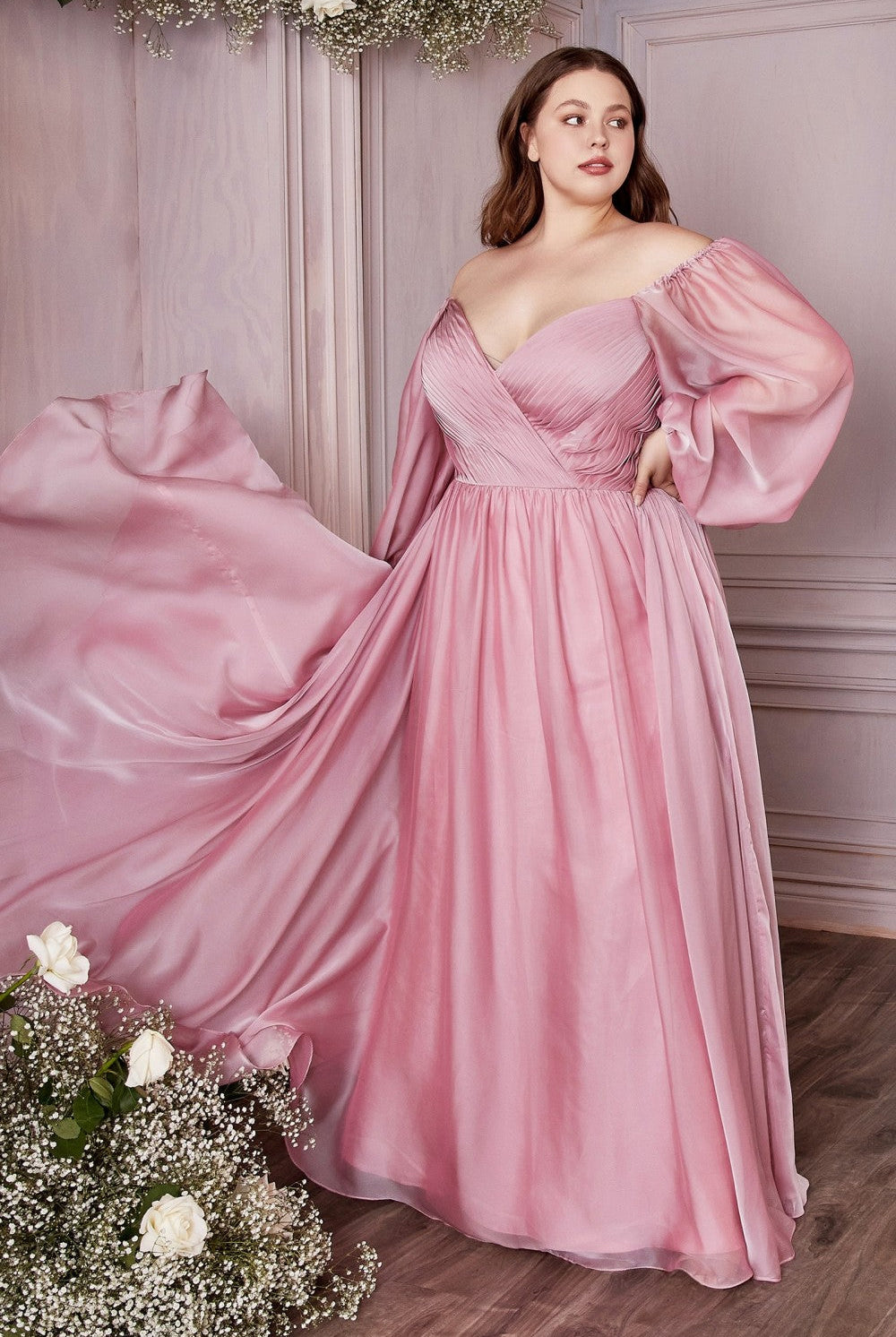 Classic Evening & Prom Dresses Long Sleeves Bodice A-line Chiffon Gown Plus Size Luxury Royal Style CDCD243C Sale-Prom Dress-smcfashion.com