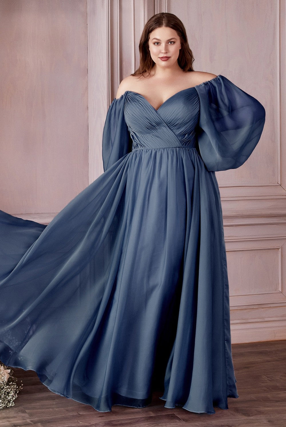 Classic Evening & Prom Dresses Long Sleeves Bodice A-line Chiffon Gown Plus Size Luxury Royal Style CDCD243C Sale-Prom Dress-smcfashion.com