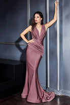 Stretch Jersey Evening Gown Formal Moder Mermaid Style Draped Bodice and Fitted Waist CDCD912